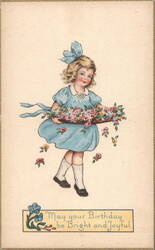 Little Girl with Flowers Birthday Greeting Postcard