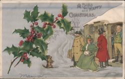 A Bright and Happy Christmas Holly Snow Scene Postcard