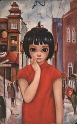 Big Eyes Girl on Grant Avenue, San Francisco by Keane Postcard