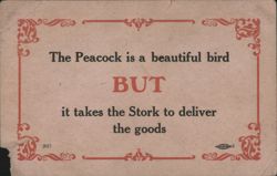 Peacock & Stork Deliver Goods Proverb, Ornate Border Postcard