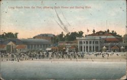 Long Beach from Pier, Bath House and Skating Rink Postcard