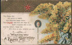 Happy Birthday Golden Rod Opal Star Good Wishes Poem Postcard
