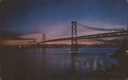 Bay Bridge at Night, San Francisco-Oakland Postcard