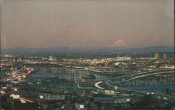 Portland, Oregon Skyline at Sunset with Mt. St. Helens Postcard