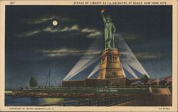 STATUE OF LIBERTY AS ILLUMINATED AT NIGHT Postcard
