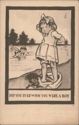 Girl on beach, 'DID YOU EVER WISH YOU WERE A BOY Postcard