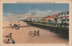 Beach & Boardwalk Looking South, Rehoboth Beach, DE Postcard