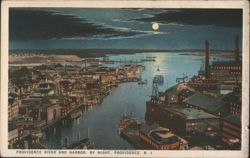 Providence River & Harbor by Night, Moonlight Scene Postcard