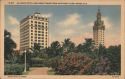 Alcazar Hotel and News Tower from Bayfront Park Postcard