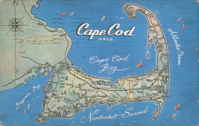 Cape Cod Massachusetts Map Atlantic Ocean Yarmouth