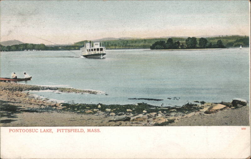 Pontoosuc Lake with Steamboat and Rowboat Pittsfield Massachusetts