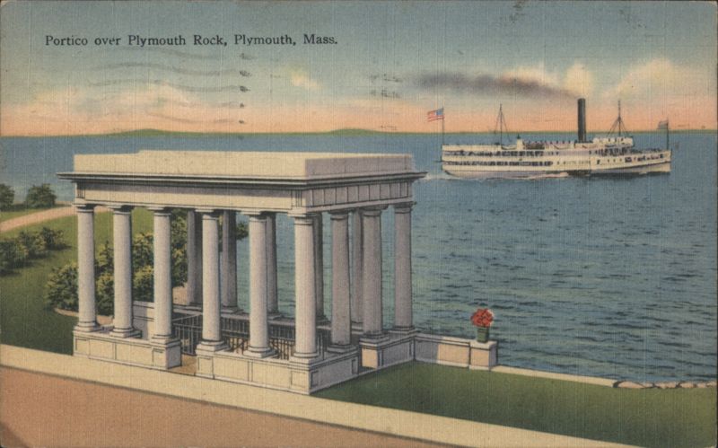 Portico over Plymouth Rock with Steamer Massachusetts