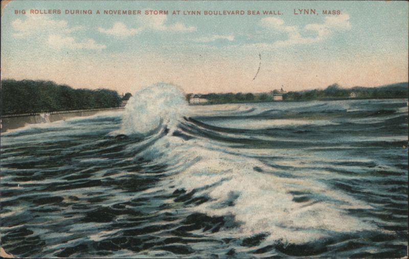 Big Rollers During November Storm at Lynn Boulevard Sea Wall Massachusetts