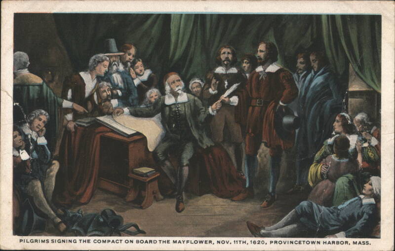 Pilgrims Signing Compact on Mayflower, Provincetown, MA Massachusetts