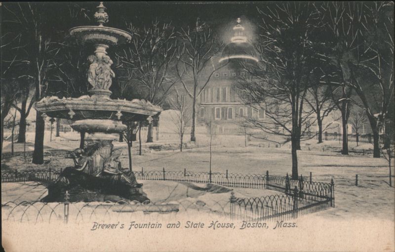 Brewer's Fountain and State House, Boston, Mass. Massachusetts
