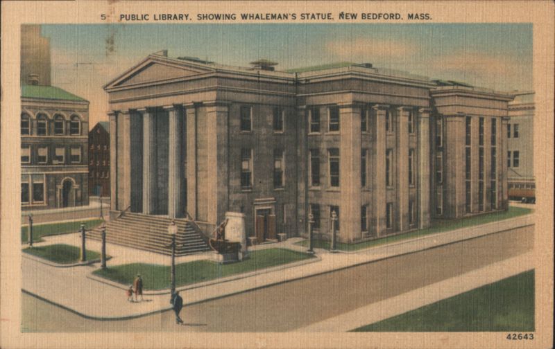 Public Library & Whaleman's Statue, New Bedford, MA Massachusetts