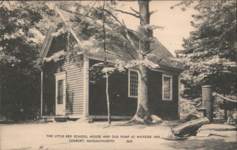 Little Red School House & Old Pump at Wayside Inn Sudbury Massachusetts