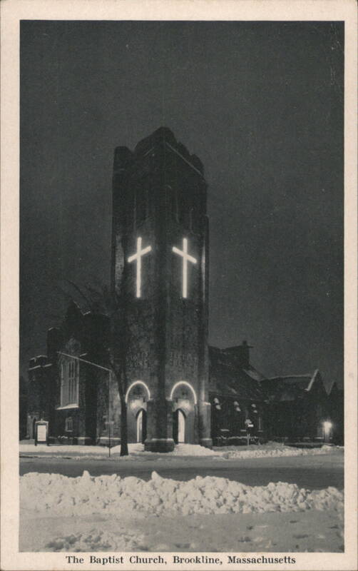 The Baptist Church, Brookline, MA, Winter Night Massachusetts