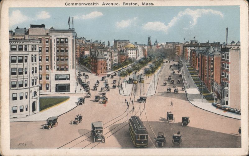 Commonwealth Avenue Boulevard Street Scene Boston Massachusetts