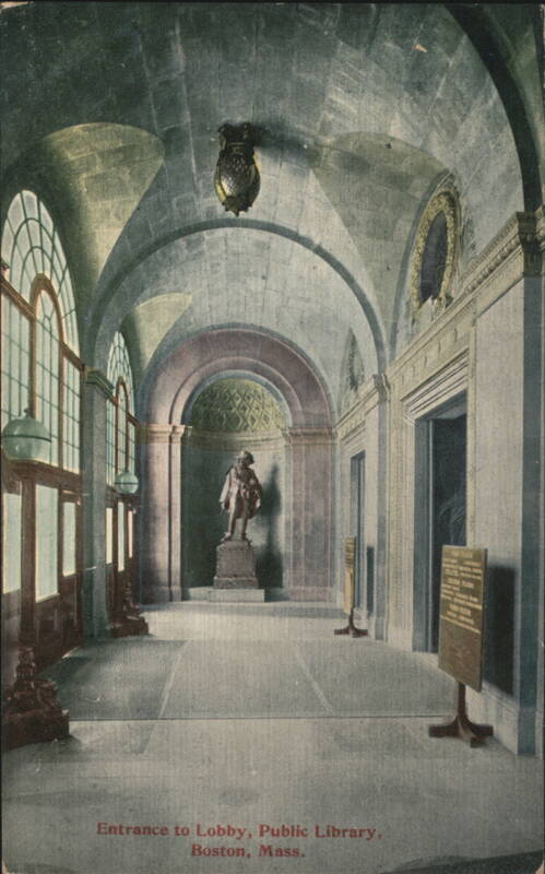 Public Library Lobby Entrance with Statue, Boston, MA Massachusetts