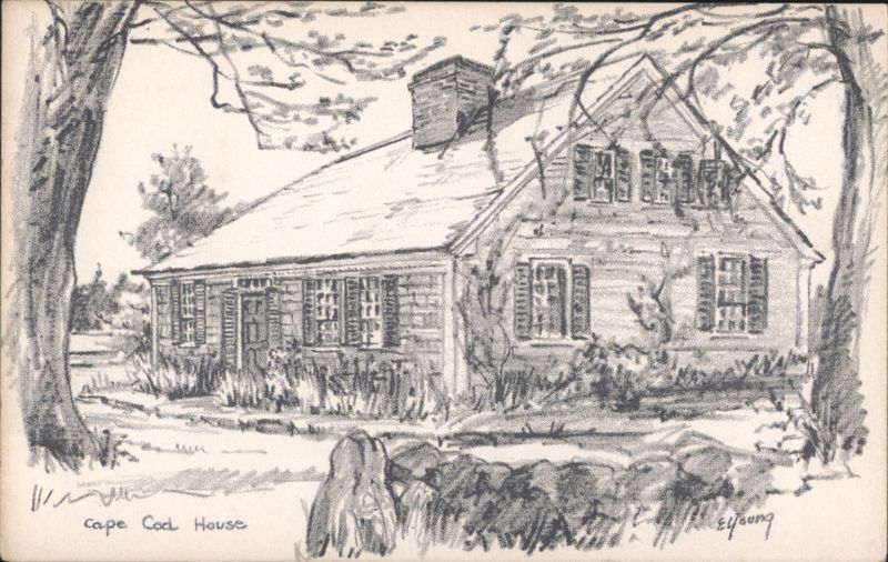 Cape Cod House Sketch by E. Young Massachusetts