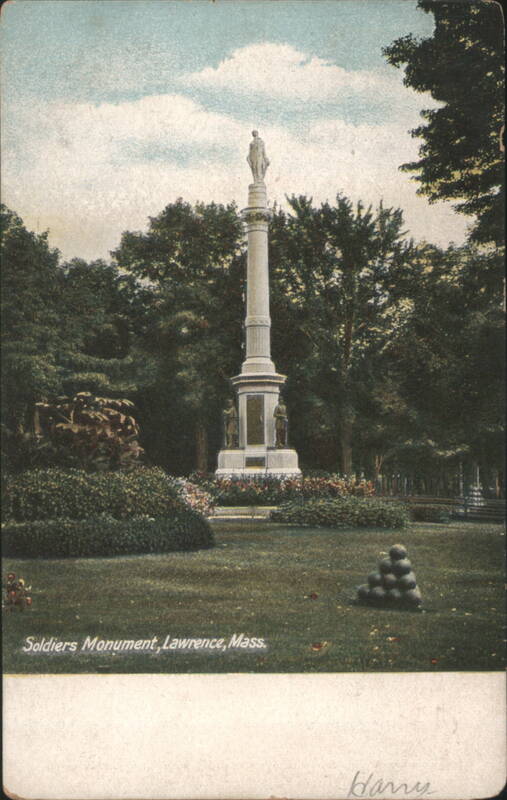 Soldiers Monument with Statues and Park Setting Lawrence Massachusetts