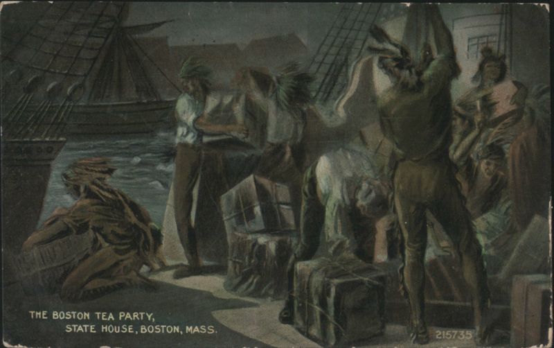 The Boston Tea Party, State House, Boston, Mass. Massachusetts