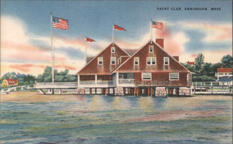 Yacht Club, Annisquam, MA - Waterfront Building with Flags Massachusetts