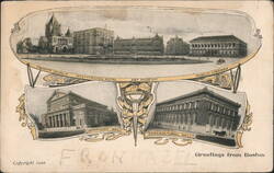 Greetings from Boston - Trinity Church, Public Library Postcard