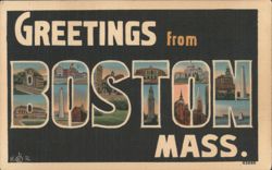 Greetings from Boston Mass. with Landmarks Postcard