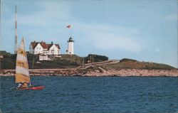 Nobska Lighthouse & Sailboat, Woods Hole, Cape Cod Postcard