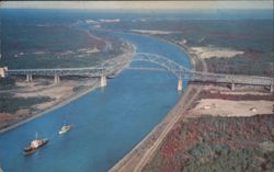 Bourne Bridge Over Cape Cod Canal, Aerial View Postcard