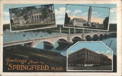 Springfield Views, Bridge, Tower & Buildings Postcard
