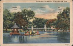 Bridge and Lake in Public Garden, Boston, Mass. Postcard