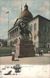 Boston State House & Equestrian Monument Postcard