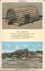 Lobster Pot, Lobsterman's Shanties, & Lobster Poem Postcard