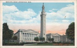 Municipal Group with Clock Tower, Springfield, MA Postcard