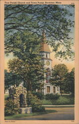First Parish Church and Town Pump, Brewster, MA Postcard