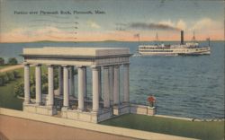 Portico over Plymouth Rock with Steamer Postcard