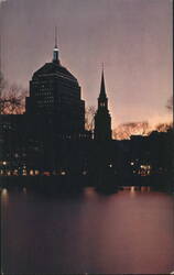 Boston Twilight, Public Gardens, John Hancock & Arlington St Church Postcard