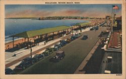 Boulevard at Revere Beach, MA with Cars & People Postcard