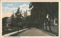 Green Street with Distant Church Tower, Fairhaven, MA Postcard