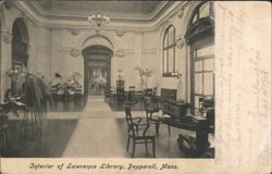 Interior of Lawrence Library, Pepperell, MA Postcard