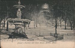 Brewer's Fountain and State House, Boston, Mass. Postcard