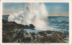 Surf and Rocks, Bass Rocks, Gloucester, MA Postcard
