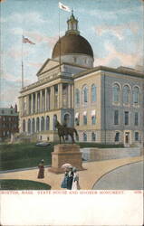 Boston State House and Hooker Monument Postcard