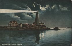 Boston Light, Boston Harbor at Night with Moon Postcard