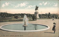 Boston Public Garden Fountain & George Washington Statue Postcard