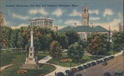 Soldiers' Monument, City Hall and Common Postcard