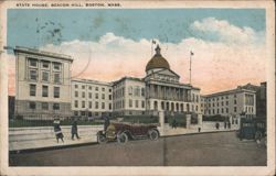 State House, Beacon Hill with Auto and People Postcard